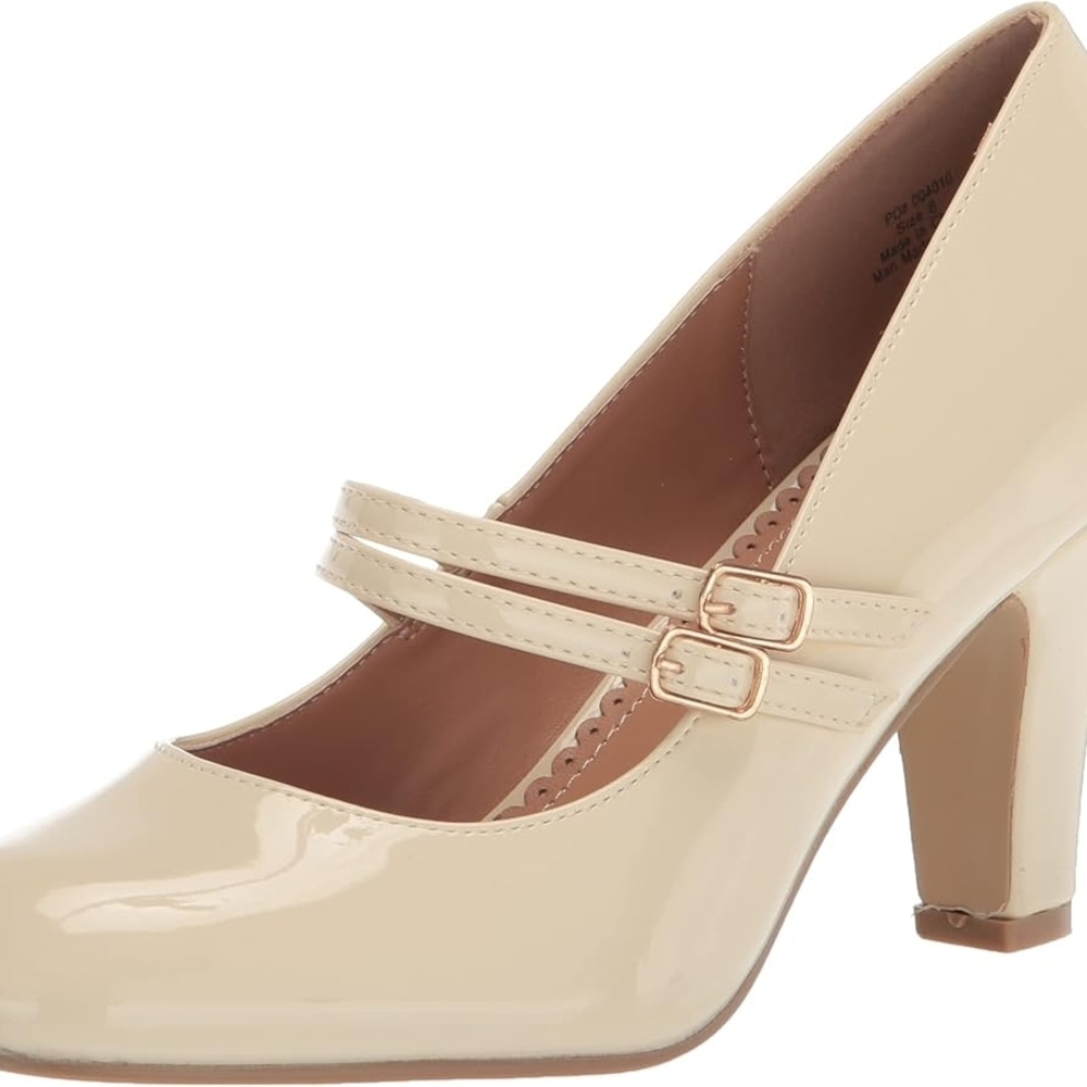 Journee Collection Cream Patent Mary Jane Heels